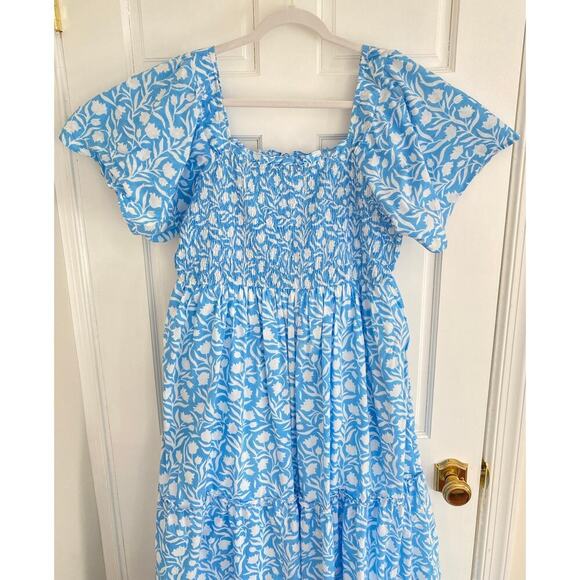 Pink City Prints Lolita Midi Dress Blue Tulip Block Print Smocked Tuckernuck - Picture 8 of 8